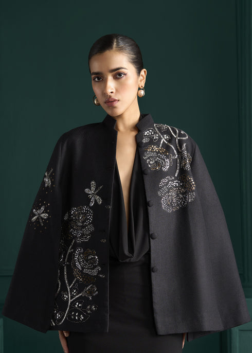 Black Rose Zari Split Sleeve Jacket