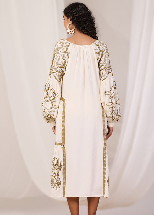 Elegant Embroidered Dress with Bell Sleeves