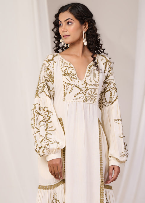 Elegant Embroidered Dress with Bell Sleeves