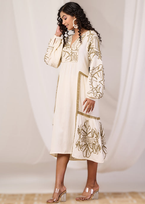 Elegant Embroidered Dress with Bell Sleeves
