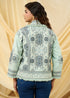 Woven Linen Embroidered Open Jacket in Sage Green