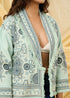 Woven Linen Embroidered Open Jacket in Sage Green