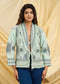 Woven Linen Embroidered Open Jacket in Sage Green