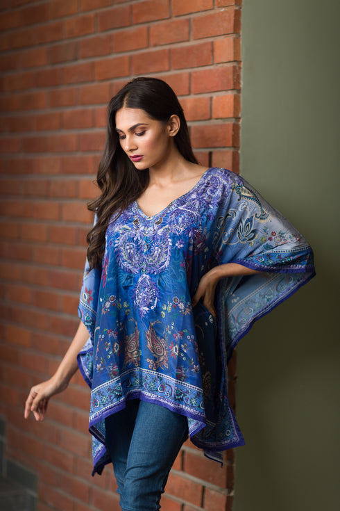 Embellished V Neck Poncho