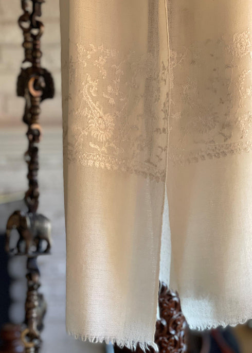 CASHMERE HAND EMBROIDERED - SINGLE SIDE PEARL WHITE - makersweave.com