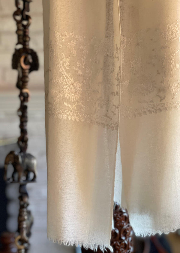 CASHMERE HAND EMBROIDERED - SINGLE SIDE PEARL WHITE - makersweave.com
