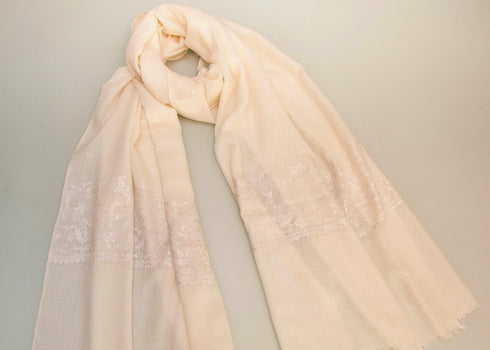 CASHMERE HAND EMBROIDERED - SINGLE SIDE PEARL WHITE - makersweave.com