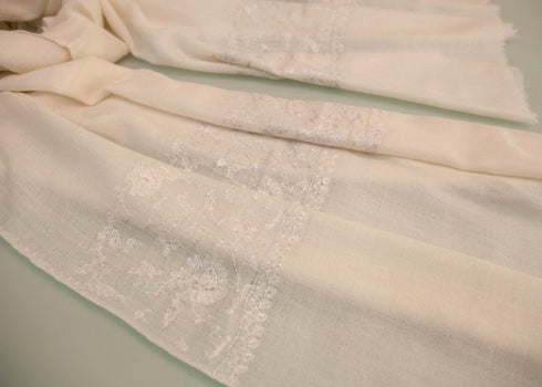 CASHMERE HAND EMBROIDERED - SINGLE SIDE PEARL WHITE - makersweave.com
