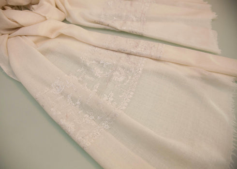 CASHMERE HAND EMBROIDERED - SINGLE SIDE PEARL WHITE - makersweave.com