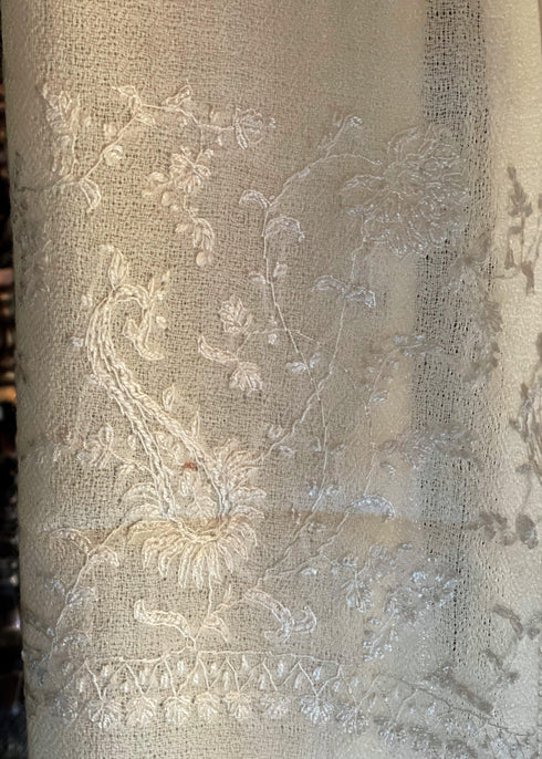 CASHMERE HAND EMBROIDERED - SINGLE SIDE PEARL WHITE - makersweave.com