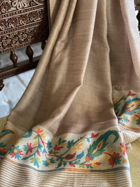 CASHMERE WITH KANI BORDER - BEIGE WITH RED WEAVE - makersweave.com