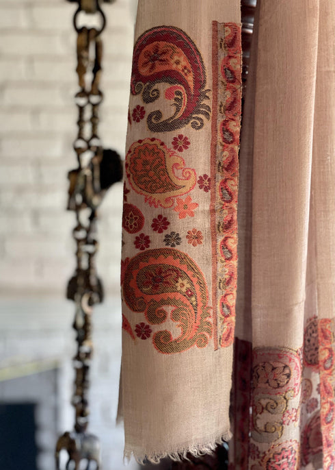 CASHMERE WITH KANI BORDER - BEIGE ORAGE PAISLEY - makersweave.com