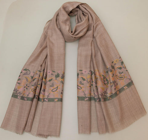 CASHMERE WITH KANI BORDER - BEIGE WITH GREEN AND BABY PINK WEAVE - makersweave.com