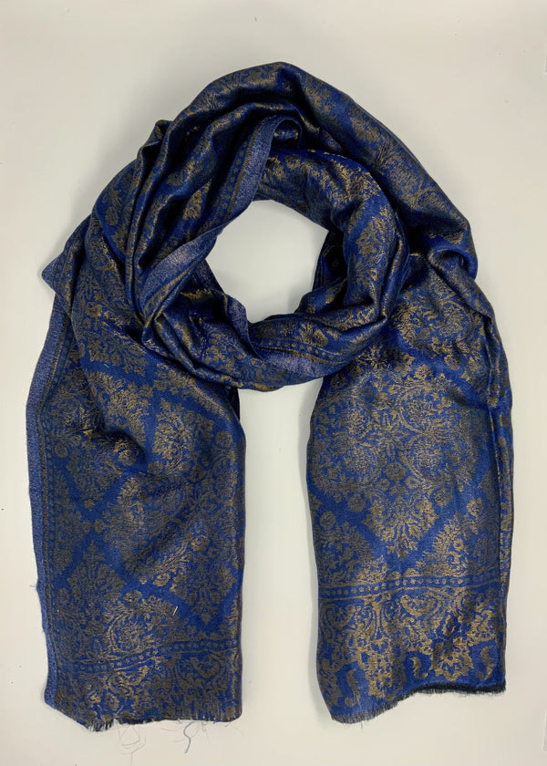 Cashmere with Gold Thread Reversible - Indigo