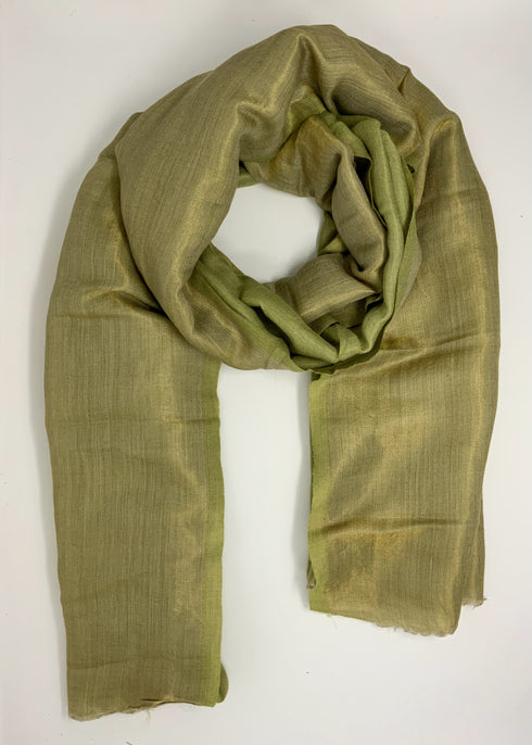 Cashmere with Gold Thread Reversible Plain - Shades of Green