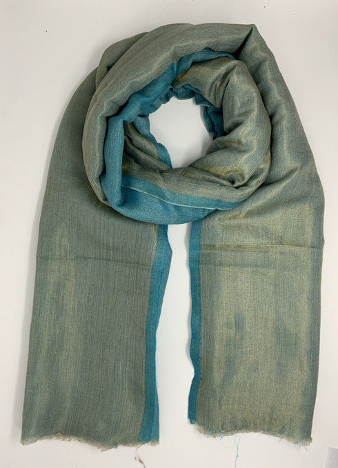 Cashmere with Gold Thread Reversible Plain - Shades of Green