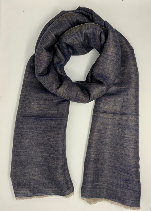 Cashmere with Gold Thread Reversible Plain - Shades of Blue