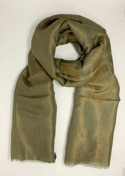 Cashmere with Gold Thread Reversible Plain - Shades of Green
