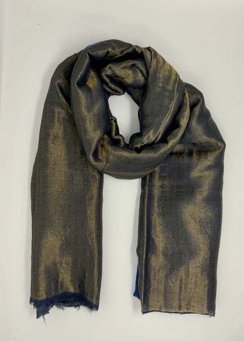Cashmere with Gold Thread Reversible Plain - Shades of Blue