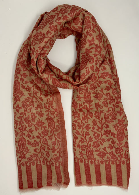CASHMERE FULL KANI PATTERN - RED AND BEIGE