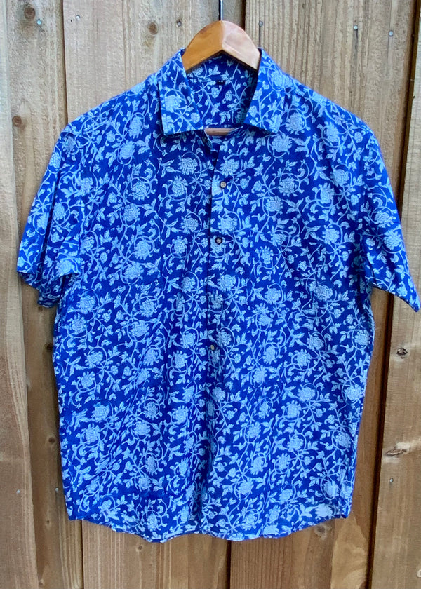 Handblock Printed Half Sleeves Shirt - Indigo