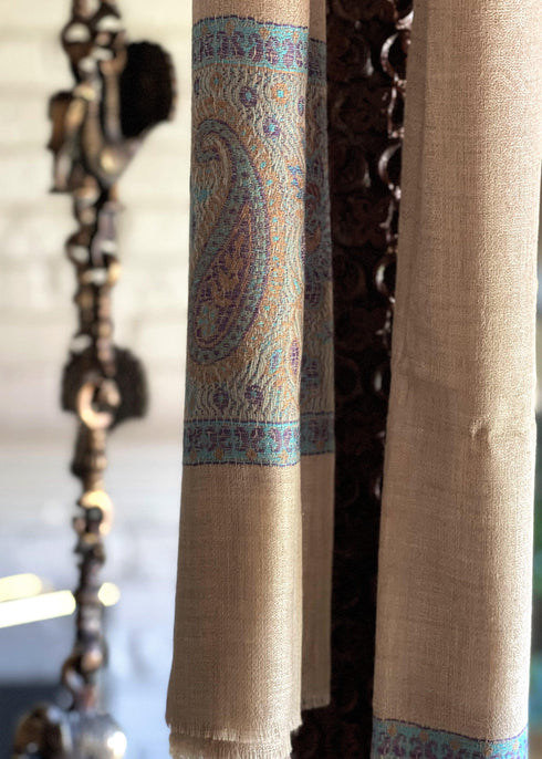 SILK AND WOOL REVERSIBLE JAMAVAR PINK BORDER - makersweave.com