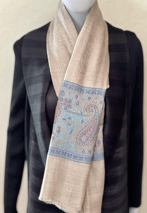 SILK AND WOOL REVERSIBLE JAMAVAR PINK BORDER - makersweave.com