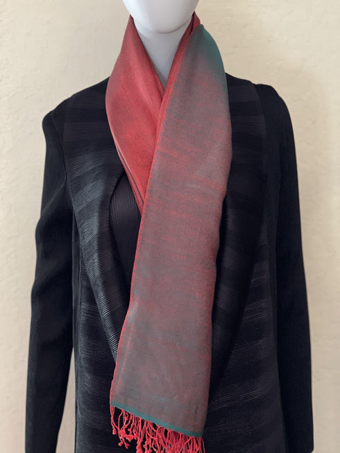 SILK AND WOOL REVERSIBLE - RED GREEN - makersweave.com