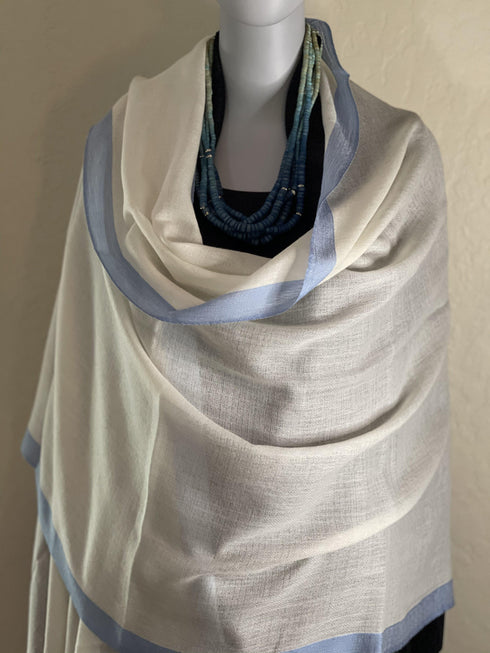 SILK AND WOOL COLORED BORDER - OFF WHITE AND BLACK - makersweave.com