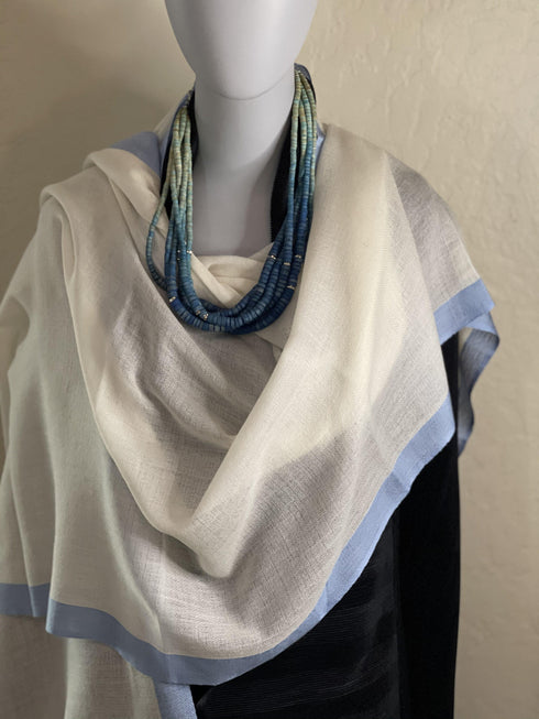 SILK AND WOOL COLORED BORDER - OFF WHITE AND BLACK - makersweave.com