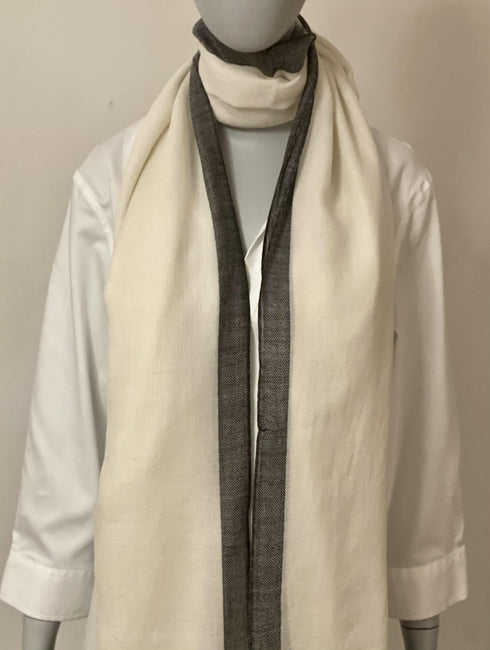 SILK AND WOOL COLORED BORDER - OFF WHITE AND BLACK - makersweave.com