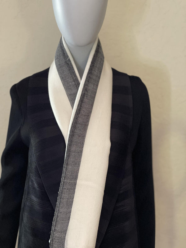 SILK AND WOOL COLORED BORDER - OFF WHITE AND BLACK - makersweave.com