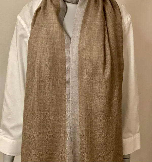 SILK AND WOOL COLORED BORDER - BEIGE AND SILVER - makersweave.com