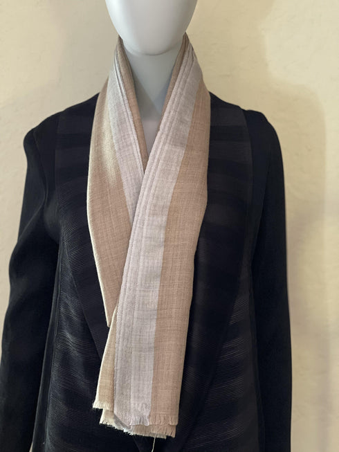 SILK AND WOOL COLORED BORDER - BEIGE AND SILVER - makersweave.com